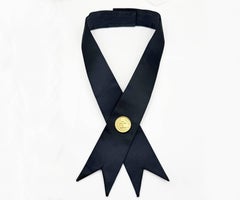 Chanel Rare Black Silk Gold Plated Medallion Neck Tie Necklace