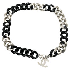 Chanel Rare Black Silver Chunky Chain CC Necklace