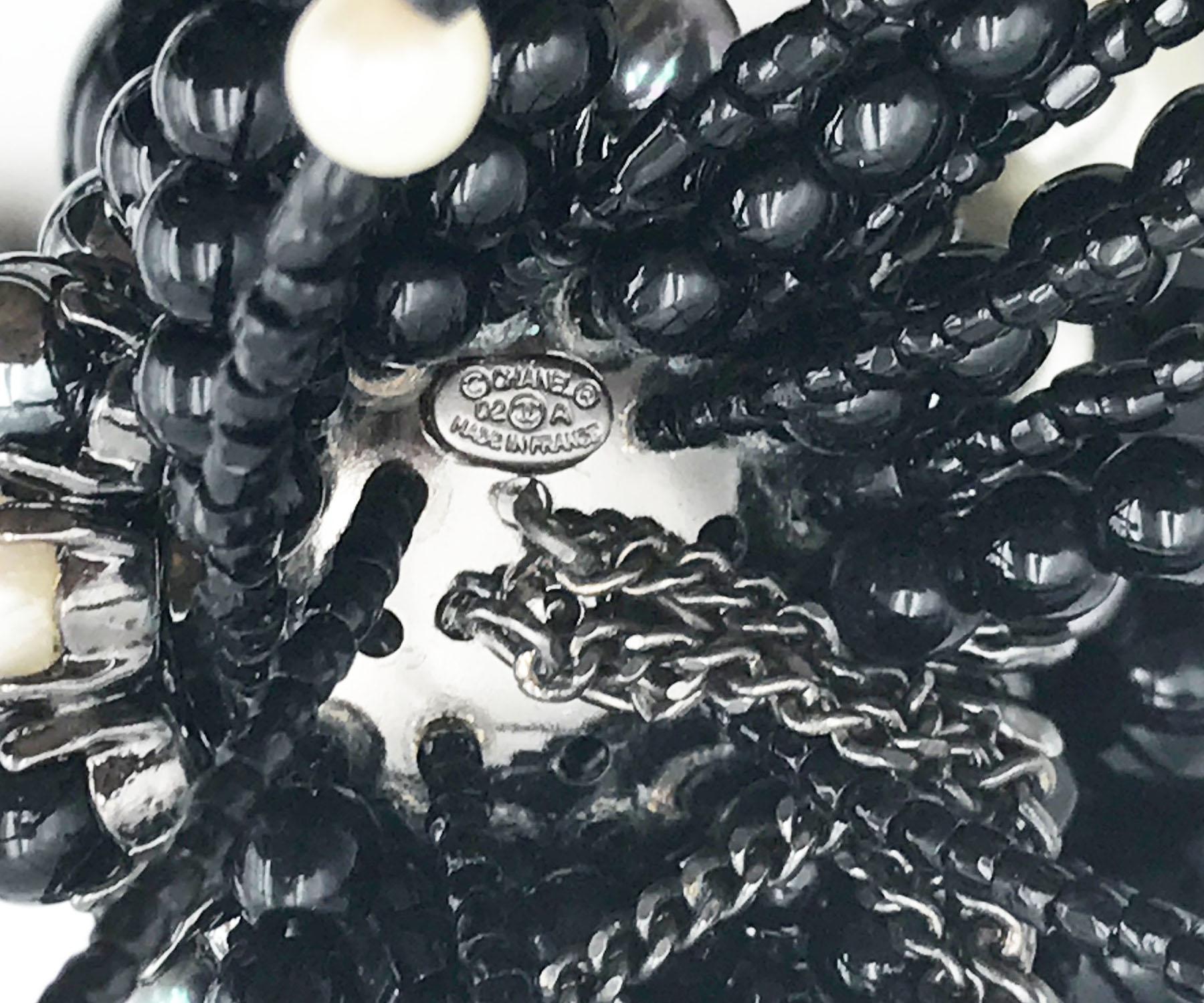 Unique Chanel Rare Black Stone Pearl Dangle Tassel Necklace For Sale 4