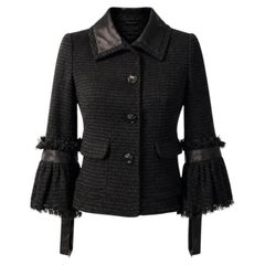 CHANEL Rare Black Tweed Jacket with CC Camellia Buttons 36 FR