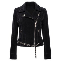 CHANEL Rare Black Velvet Jacket with Chain Link Belt 40 FR