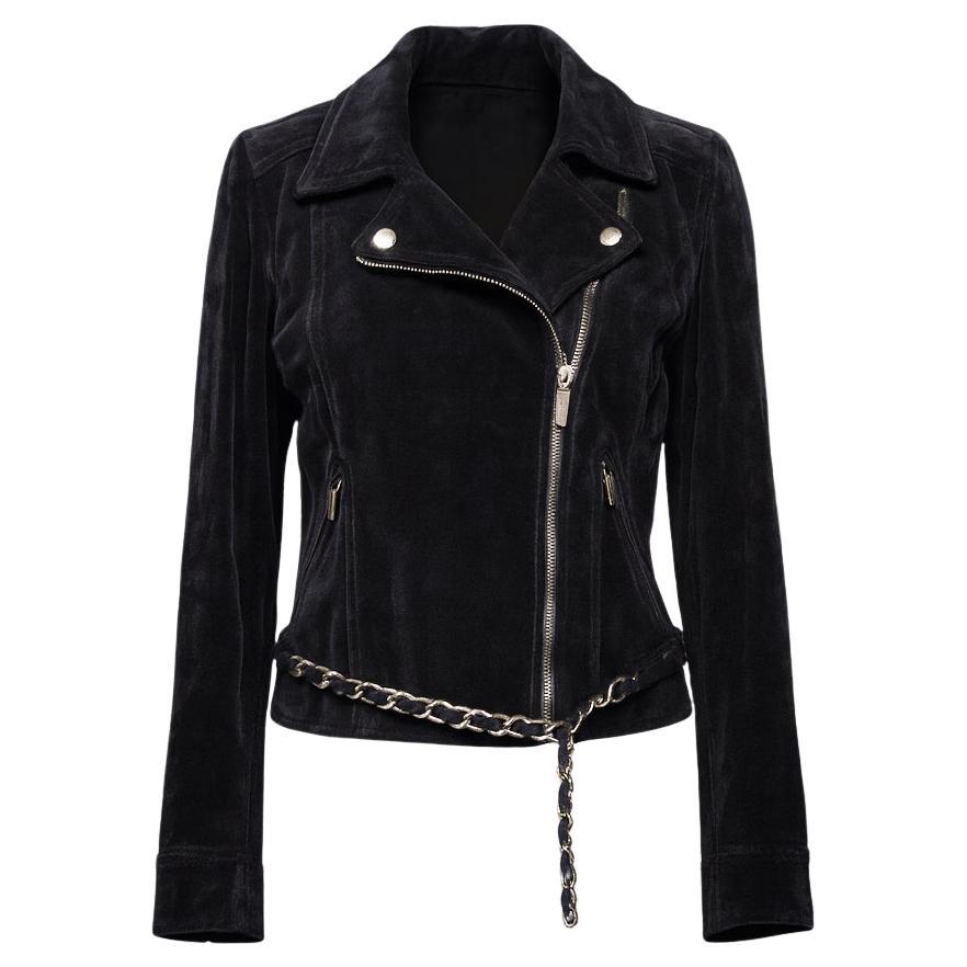 CHANEL 2006 Collectors Black Velvet Jacket with Chain Belt 40 FR