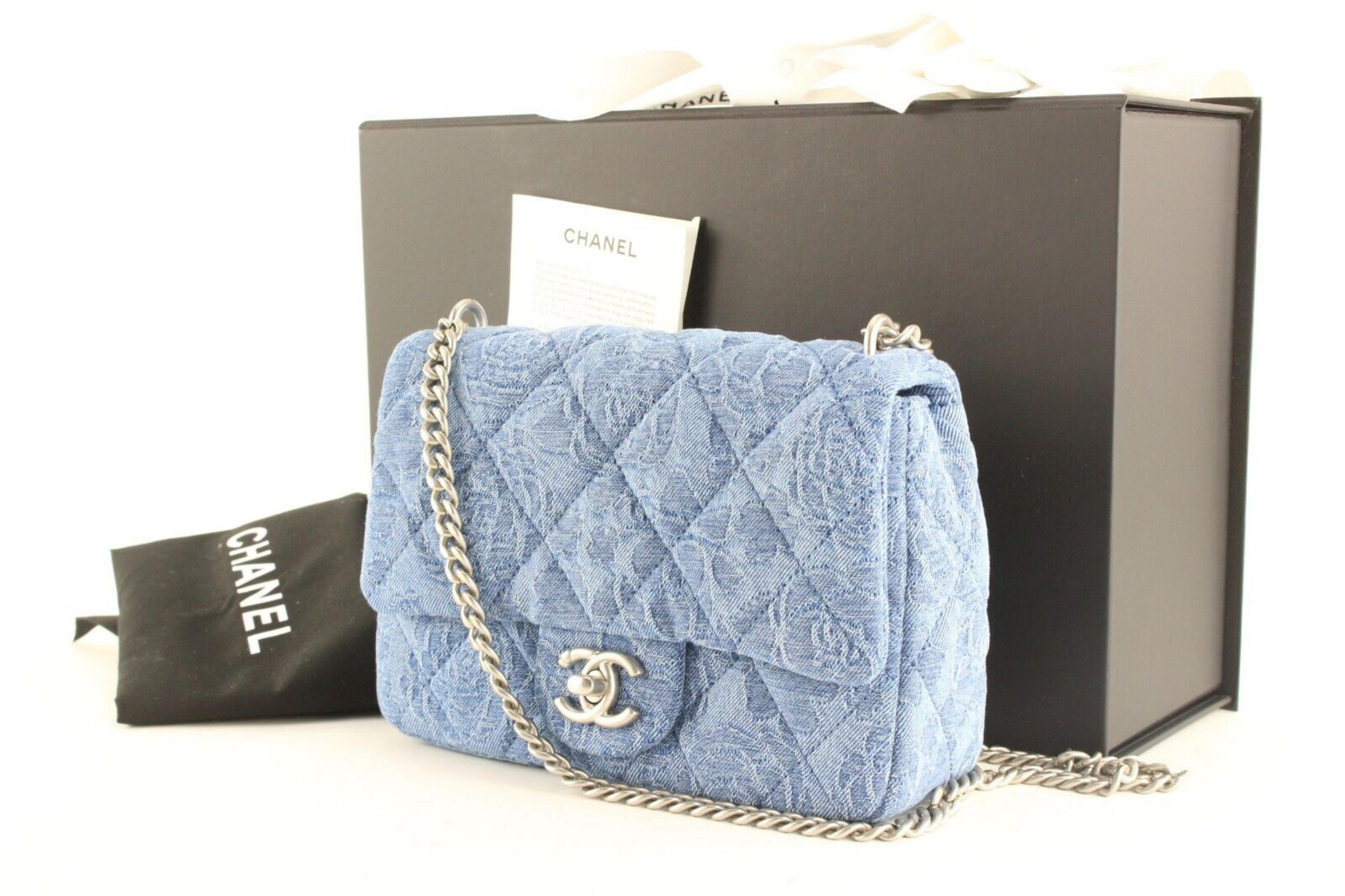 Chanel Rare Camellia Quilted Denim Classic Flap Heart SHW 2CK0301 5