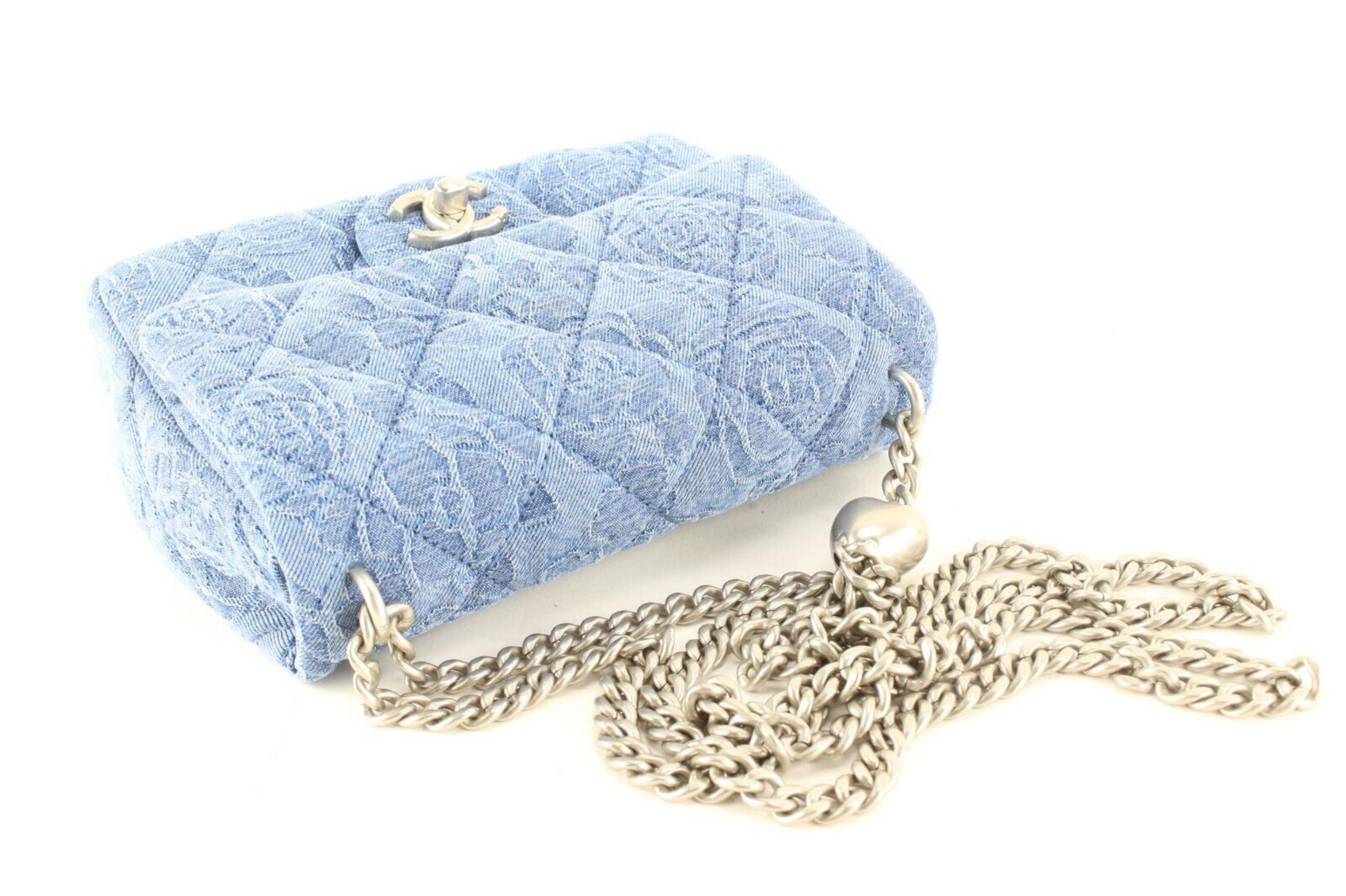 Chanel Rare Camellia Quilted Denim Classic Flap Heart SHW 2CK0301 2