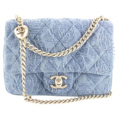 Chanel Rare Camellia Quilted Denim Classic Flap Heart SHW 2CK0301