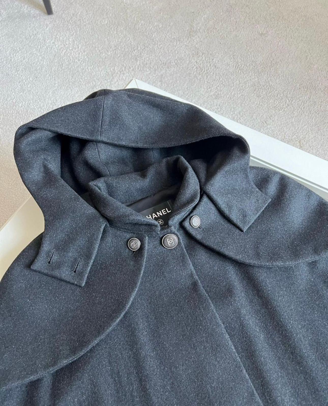 Chanel Rare CC Buttons Black Cashmere Cape Jacket In Excellent Condition In Dubai, AE