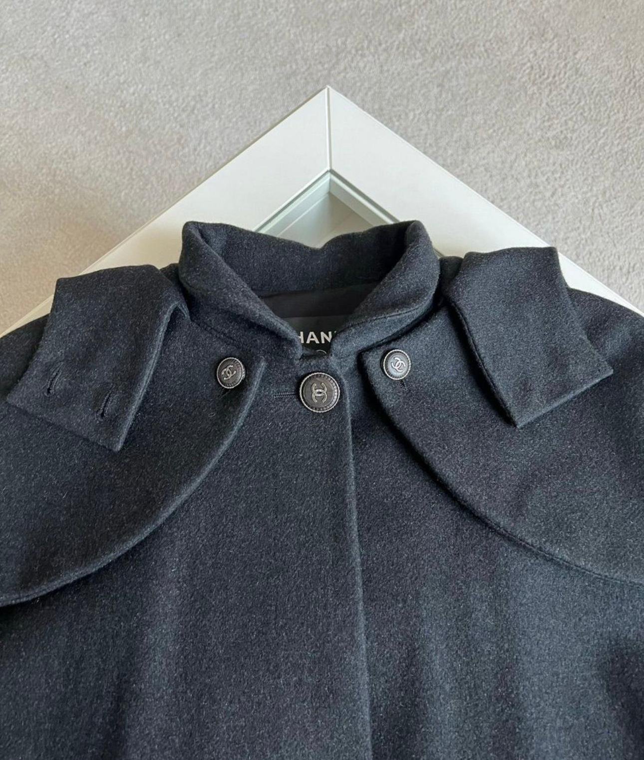 Women's or Men's Chanel Rare CC Buttons Black Cashmere Cape Jacket
