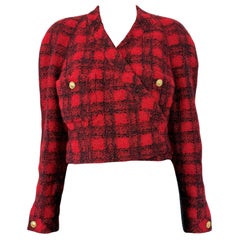 Chanel Rare CC Gold Plated Buttons Red Tweed Jacket 42 FR