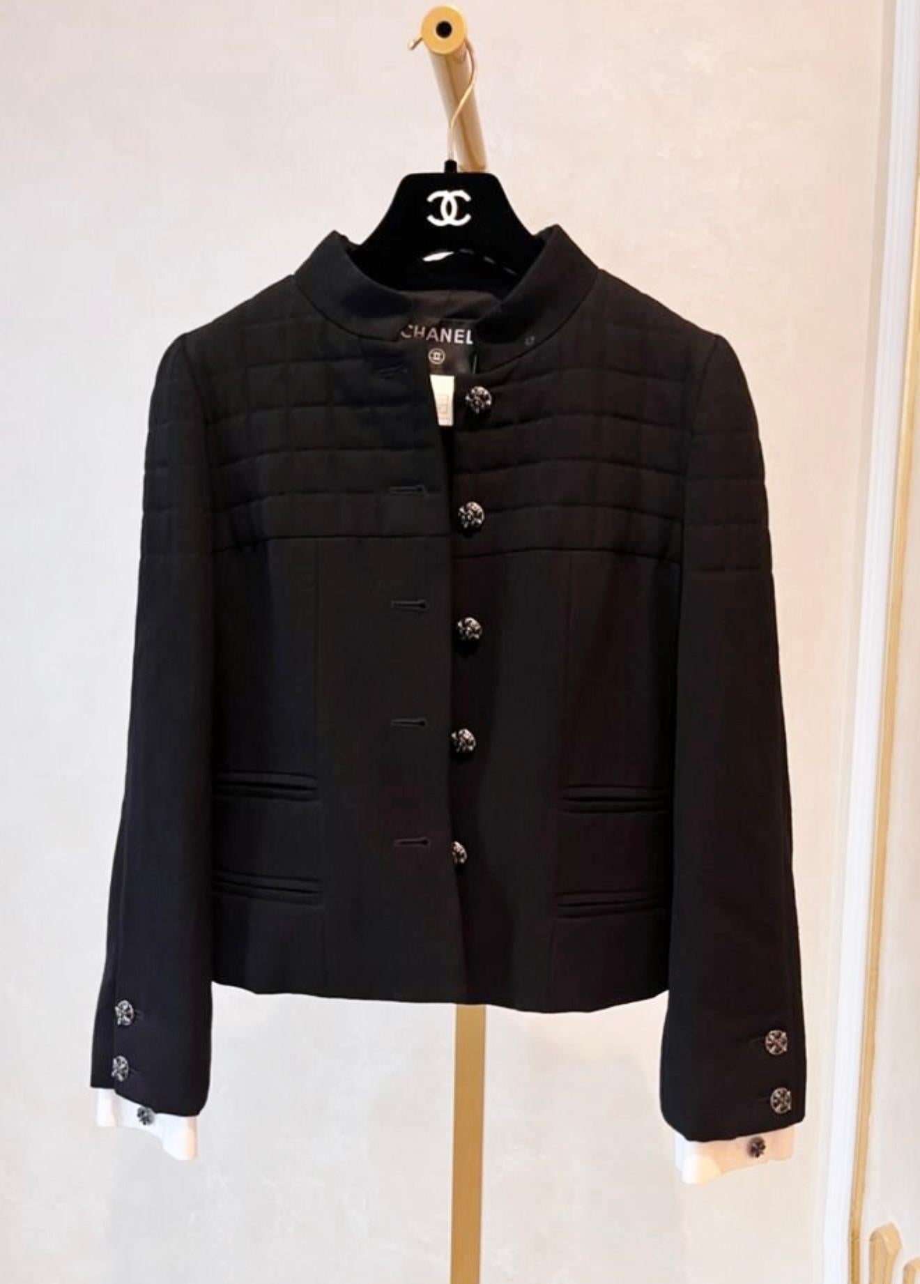 Chanel Rare CC Gripoix Buttons Quilted Black Jacket 36 FR 1