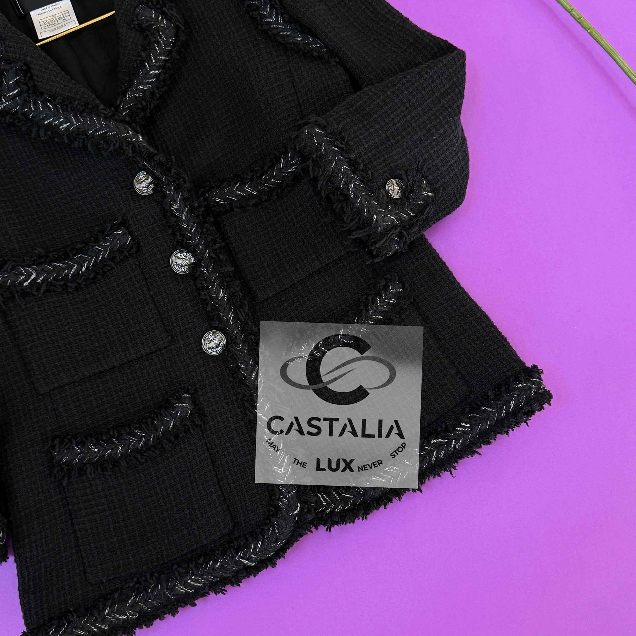 Chanel Rare CC Handshake Buttons Black Tweed Jacket 36 FR 5