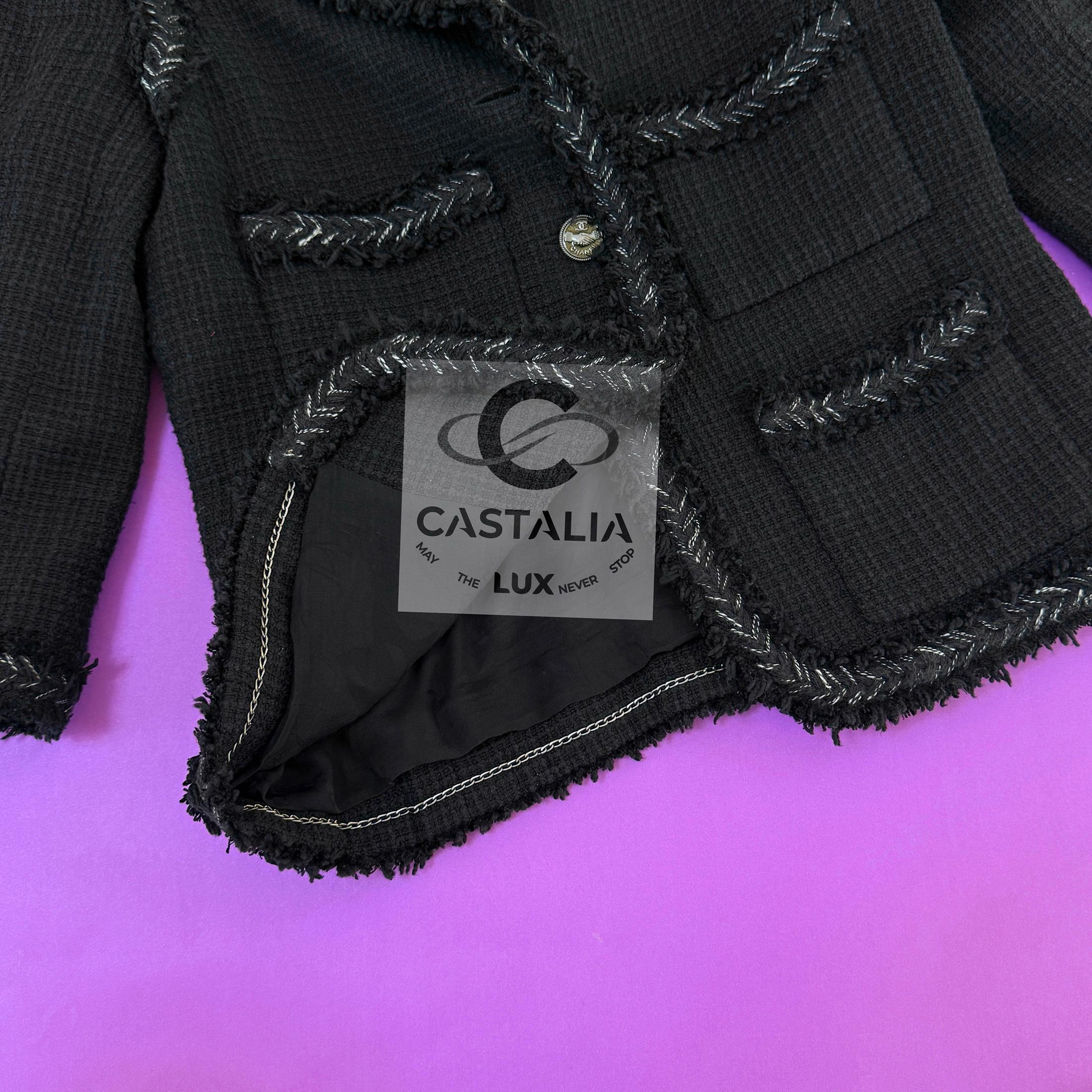 Chanel Rare CC Handshake Buttons Black Tweed Jacket 36 FR 6