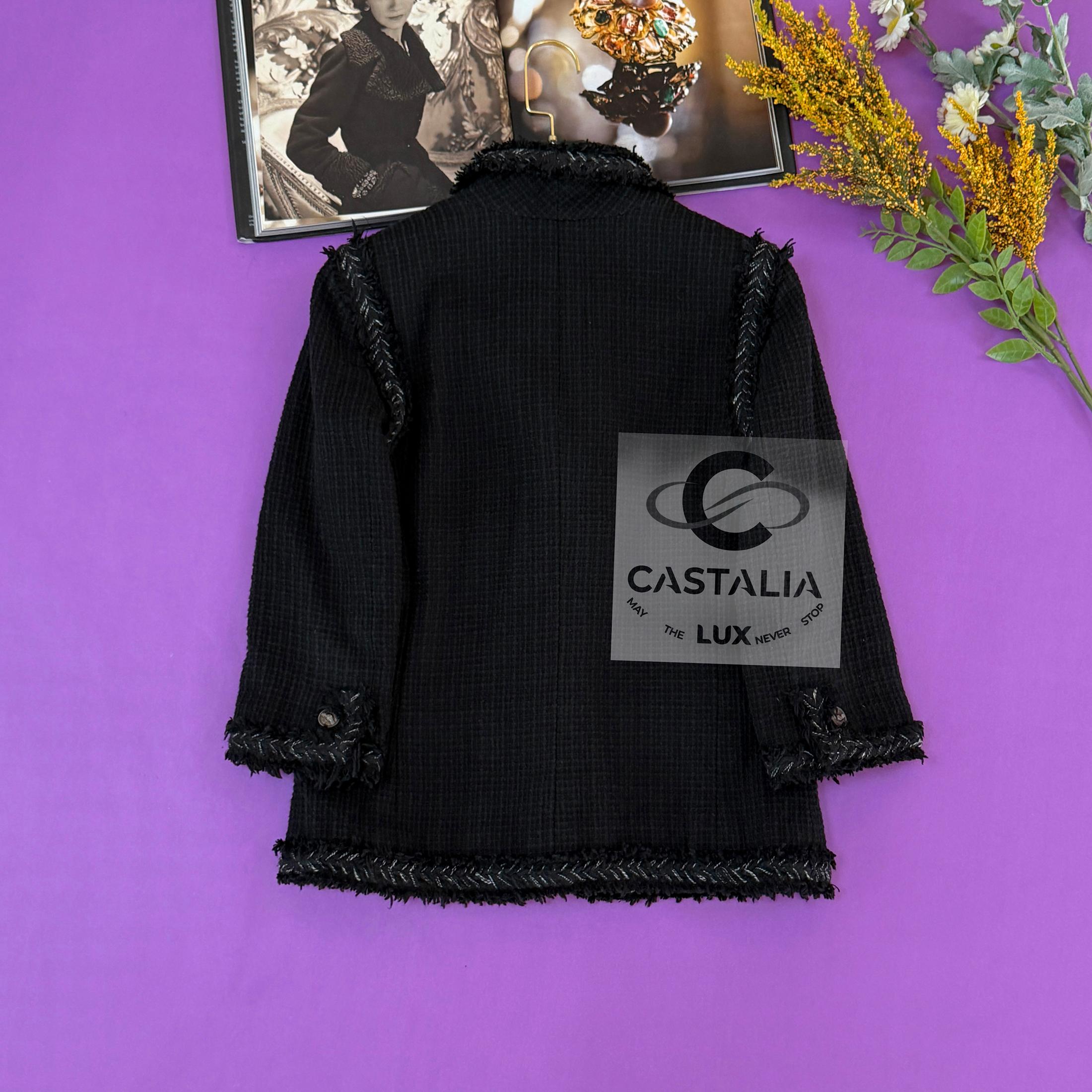 Chanel Rare CC Handshake Buttons Black Tweed Jacket 36 FR 7