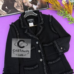 CHANEL Rare CC Handshake Buttons Black Tweed Jacket 36 FR