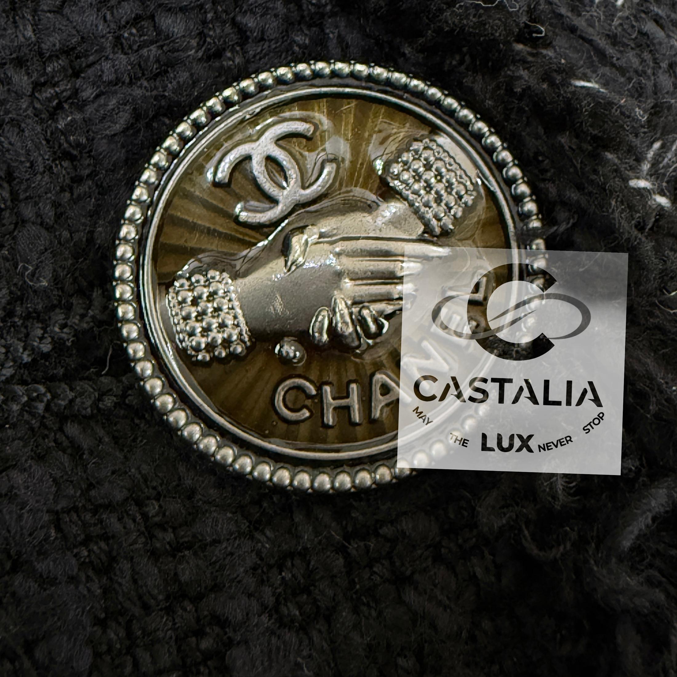 Chanel Rare CC Handshake Buttons Black Tweed Jacket 36 FR 2