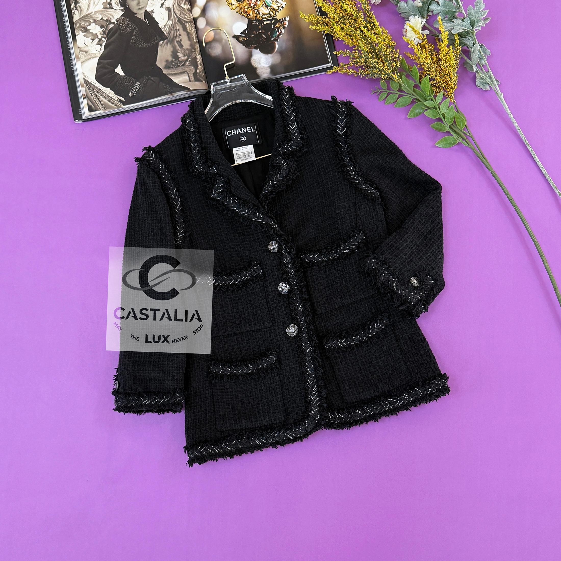 Chanel Rare CC Handshake Buttons Black Tweed Jacket 36 FR 3