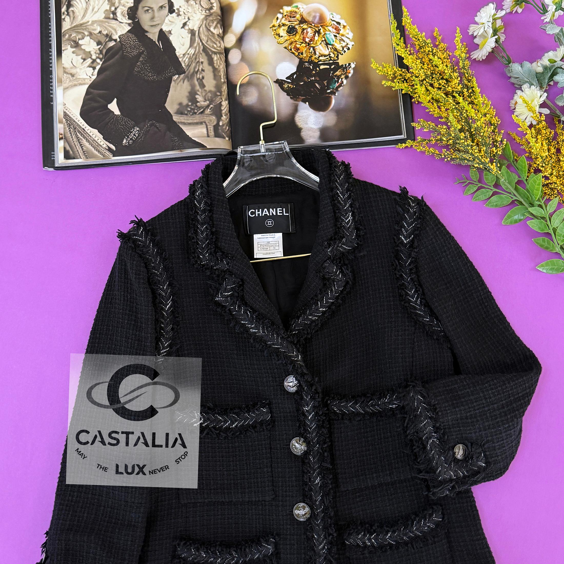 Chanel Rare CC Handshake Buttons Black Tweed Jacket 36 FR 4