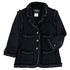 CHANEL Rare CC Handshake Buttons Black Tweed Jacket 36 FR