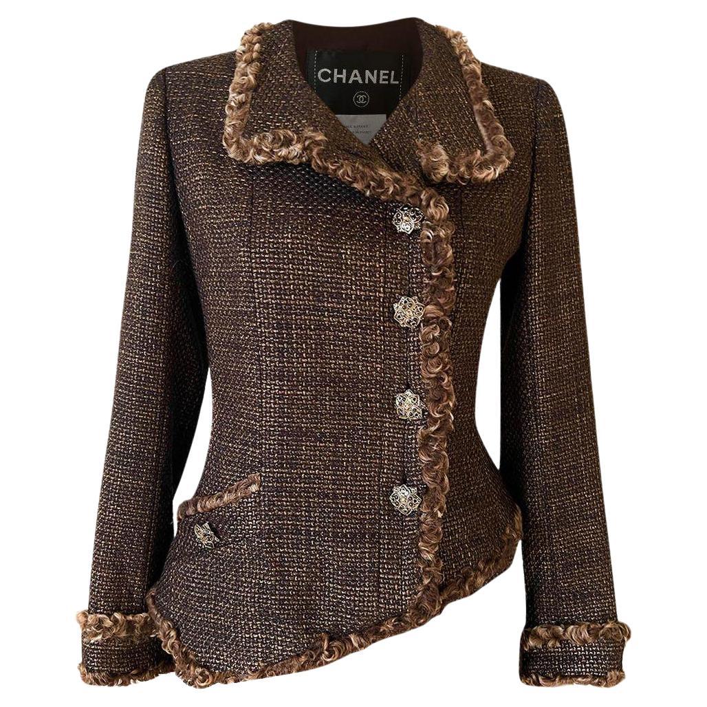 CHANEL Rare CC Jewel Buttons Tan Tweed Jacket 42 FR