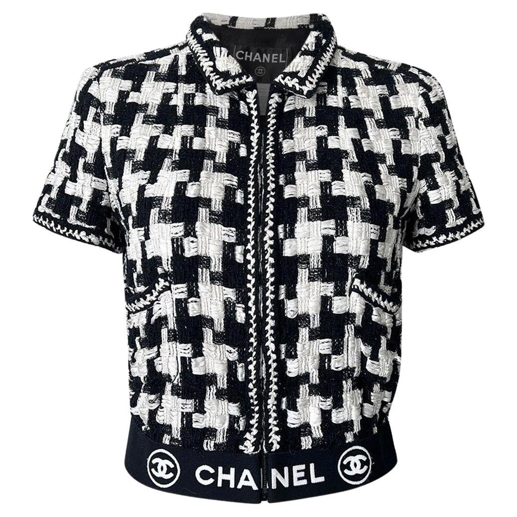 Chanel Rare CC Logo Band Ribbon Tweed Jacket For Sale