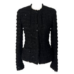 Chanel Rare Celeb Style Sequinned Black Tweed Jacket 40 FR
