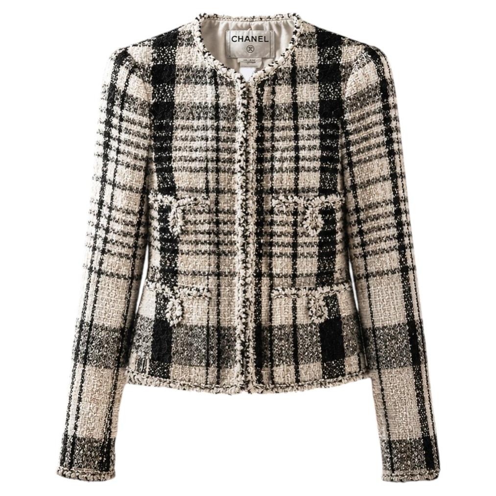 CHANEL Raro coleccionable Chaqueta de tweed fantasía beige 34 FR en venta