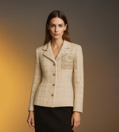 CHANEL Rare Collectible Beige Sequin Tweed Jacket 34 FR