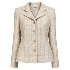 Chanel Rara giacca da collezione in tweed di paillettes beige 34 FR
