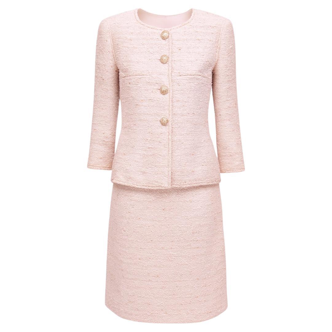 CHANEL Rare Collectible Pastel Pink Tweed Suit 36 FR