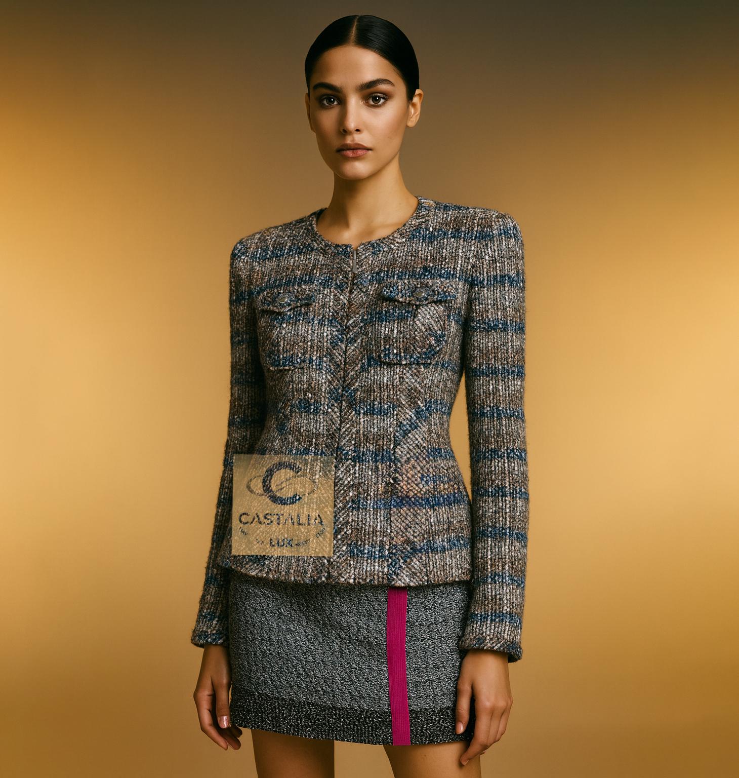 Chanel - Rara giacca da collezione in tweed beige Lesage con bottoni con logo CC
- Collezione Autunno 2004 di Karl Lagerfeld - 
- Una rara reliquia della visione del Maestro a metà degli anni 2000

 Più che un capo d'abbigliamento, questa giacca è