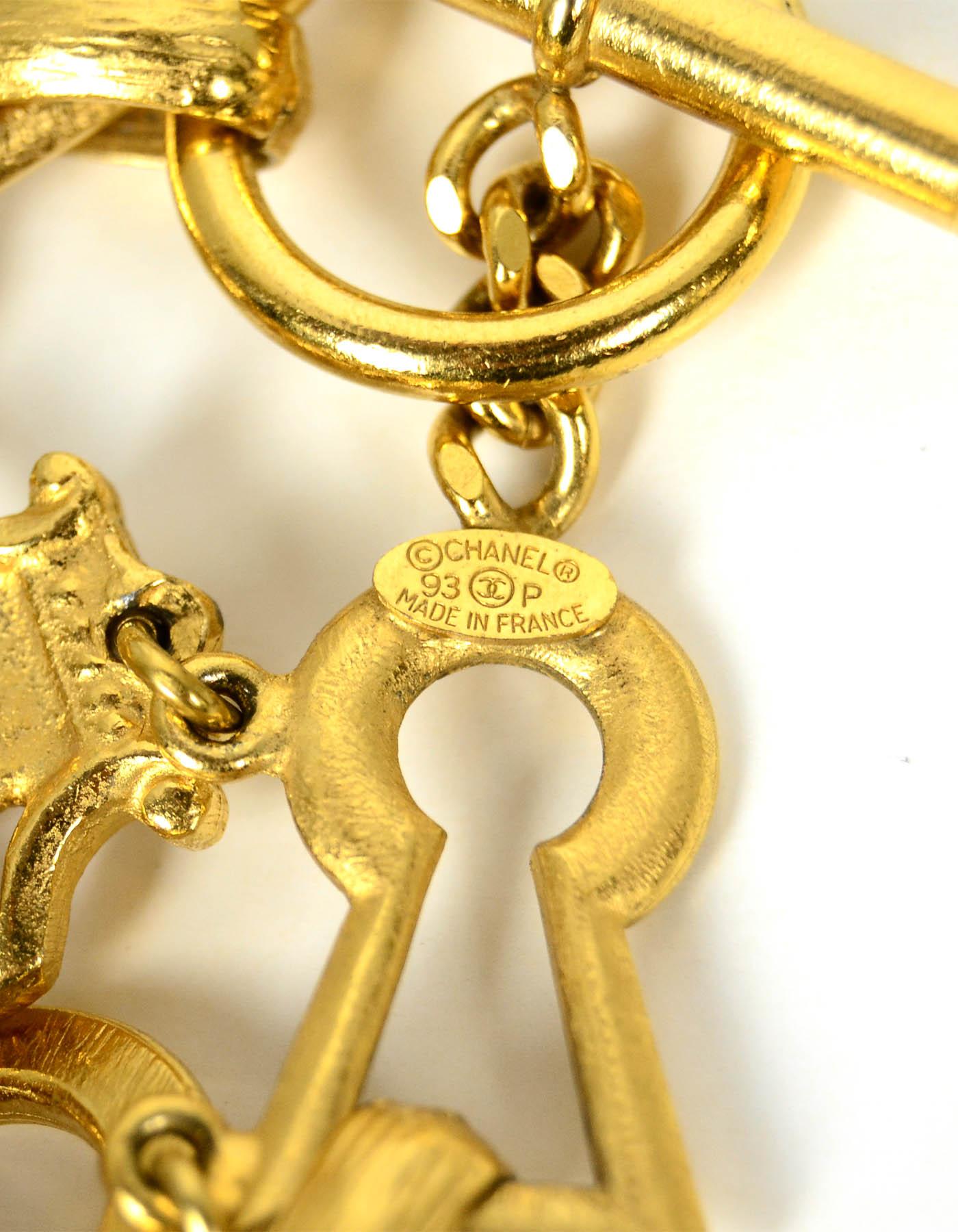 Chanel RARE COLLECTOR'S 1993 Iconic Vintage Gold CC Key Charm Bracelet 1