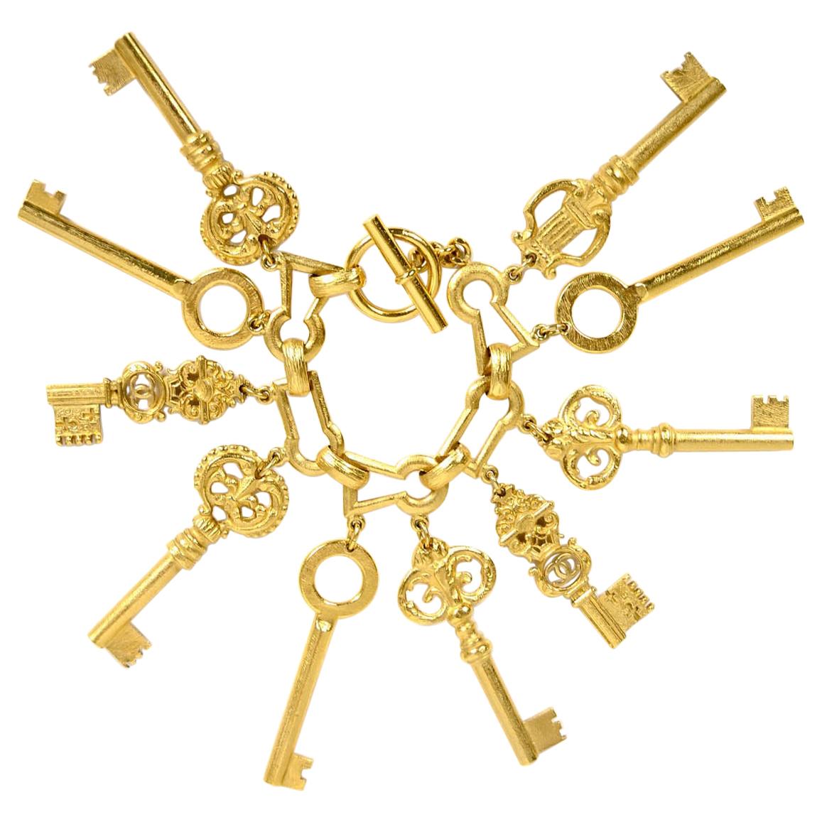 Chanel RARE COLLECTOR'S 1993 Iconic Vintage Gold CC Key Charm Bracelet