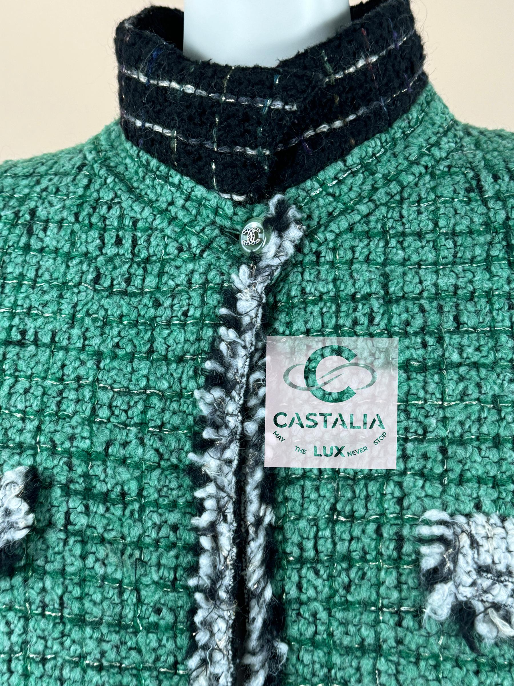 Chaqueta de tweed verde esmeralda Chanel Rare Collectors 7