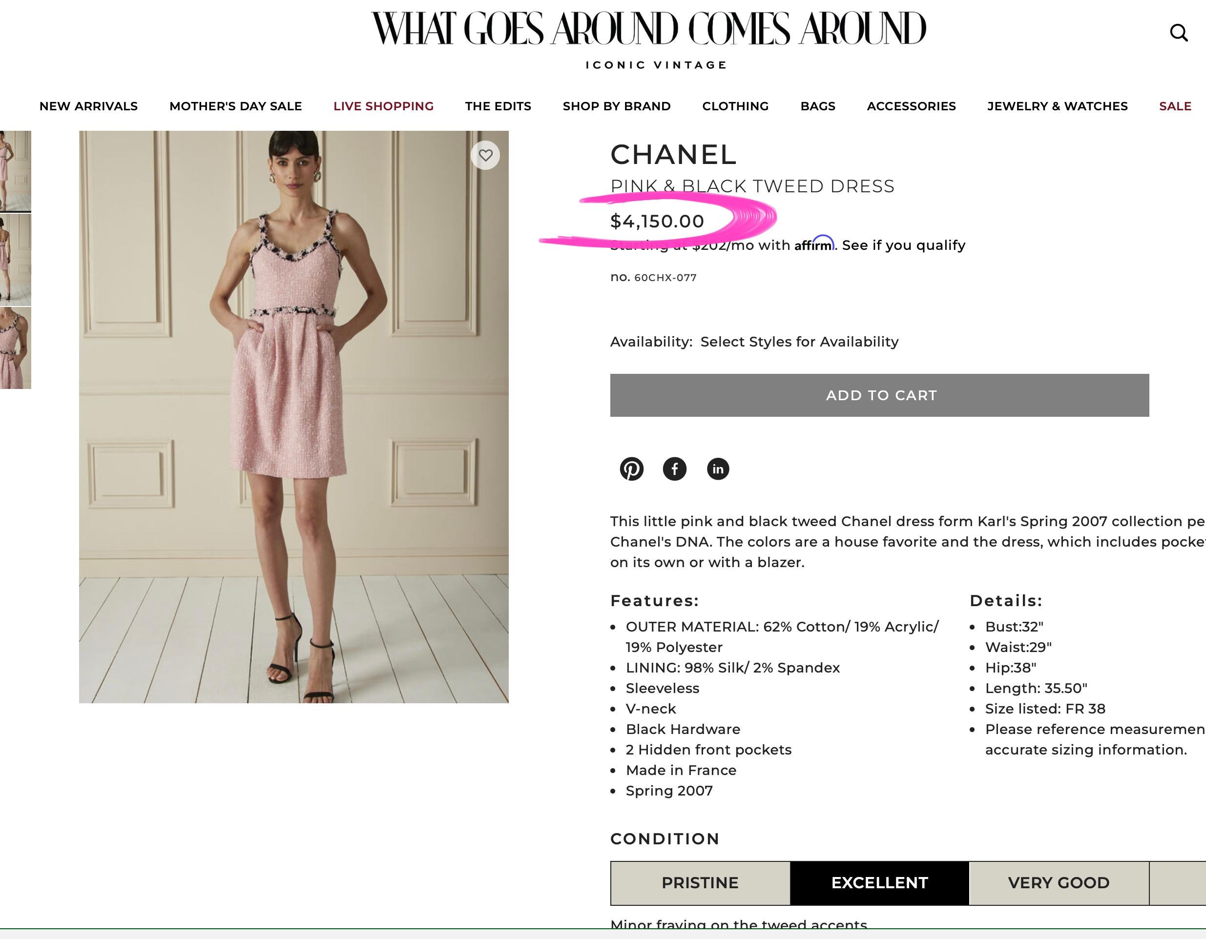 Chanel Eva Longoria Style Famous Pastel Pink Tweed Dress For Sale 1