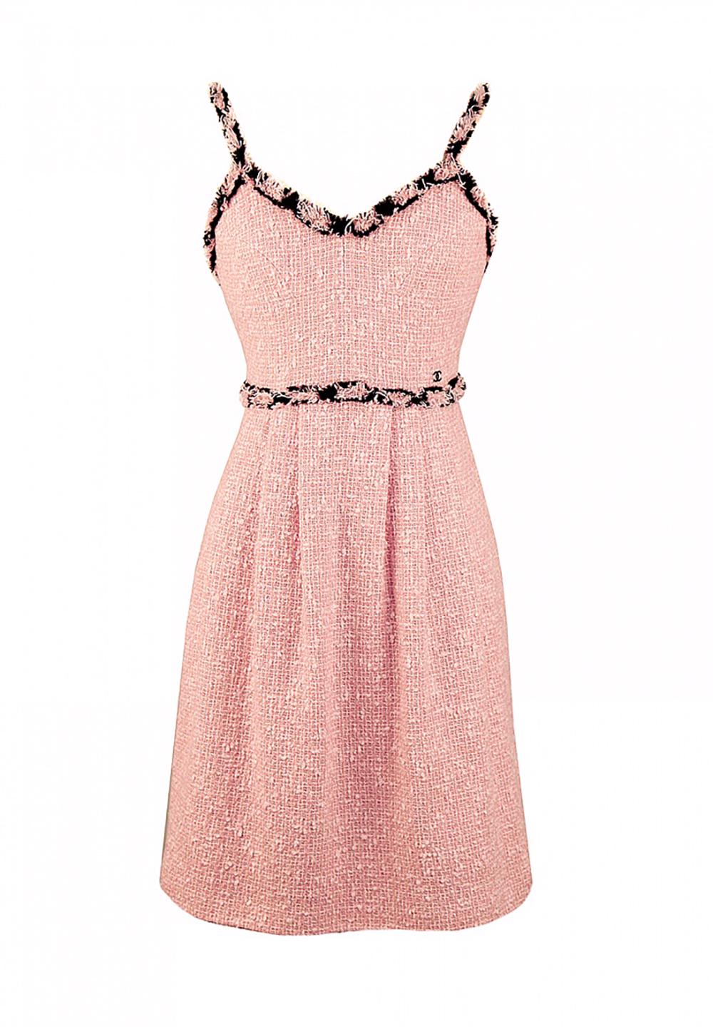Chanel Eva Longoria Style Famous Pastel Pink Tweed Dress For Sale 2