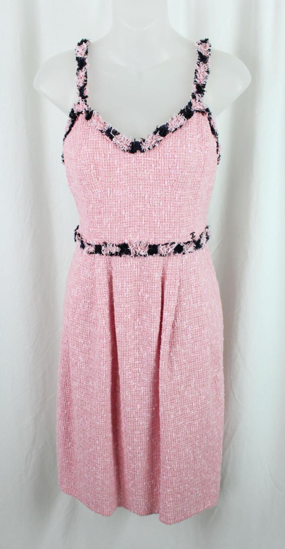 Chanel Eva Longoria Style Famous Pastel Pink Tweed Dress For Sale 5