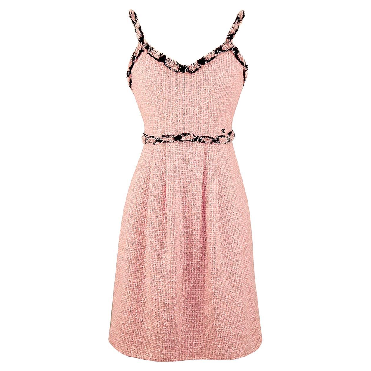 Chanel Eva Longoria Style Famous Pastel Pink Tweed Dress For Sale