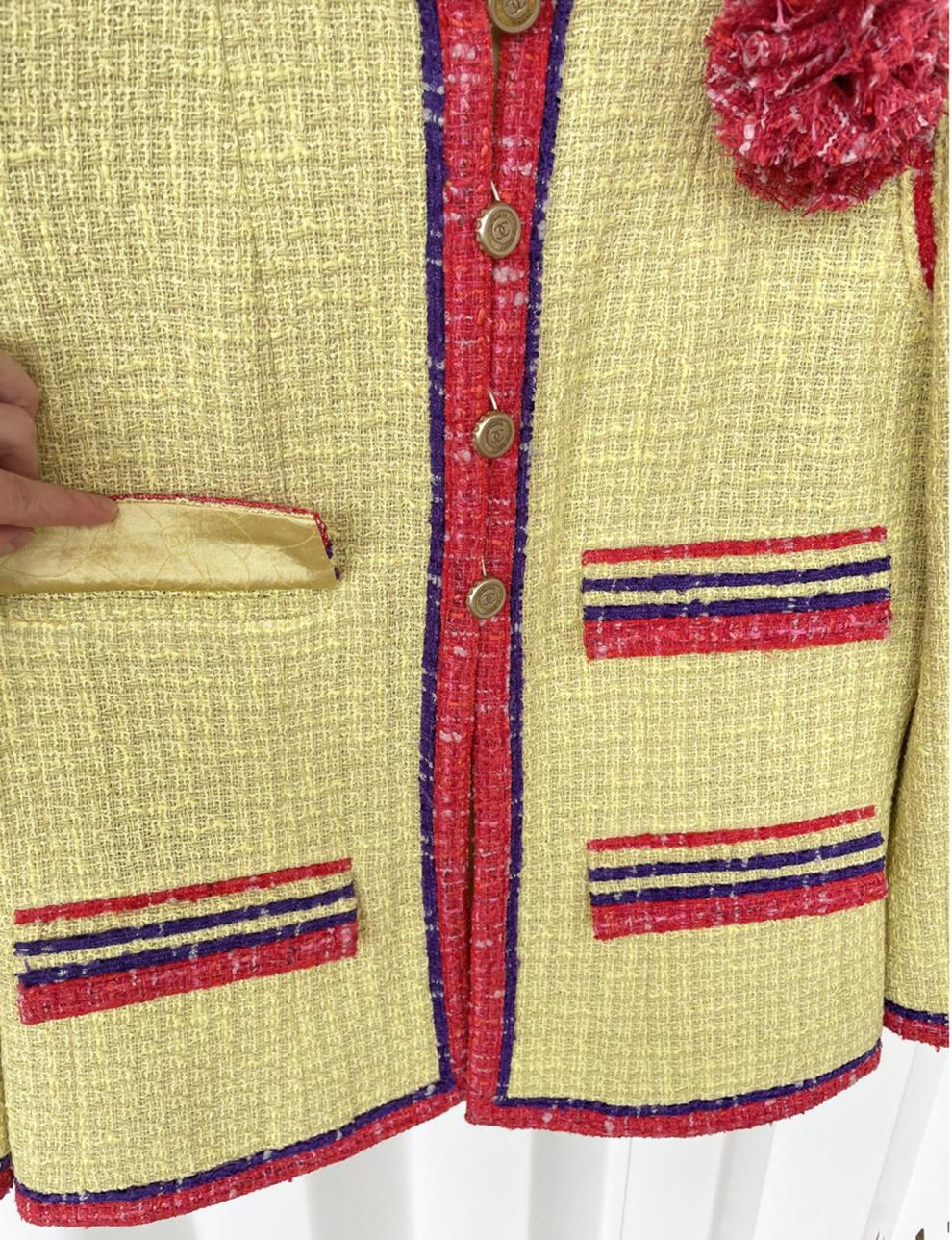 Chanel Rare Collectors Vintage Jacket With Camellia Brooch 42 FR 6