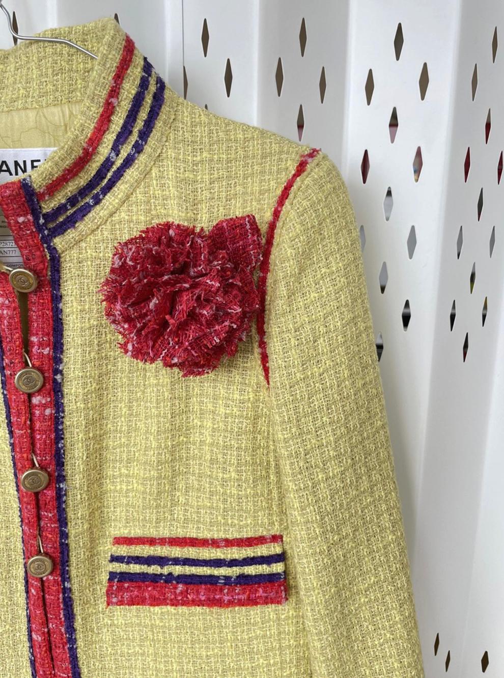 Chanel Rare Collectors Vintage Jacket With Camellia Brooch 42 FR 1