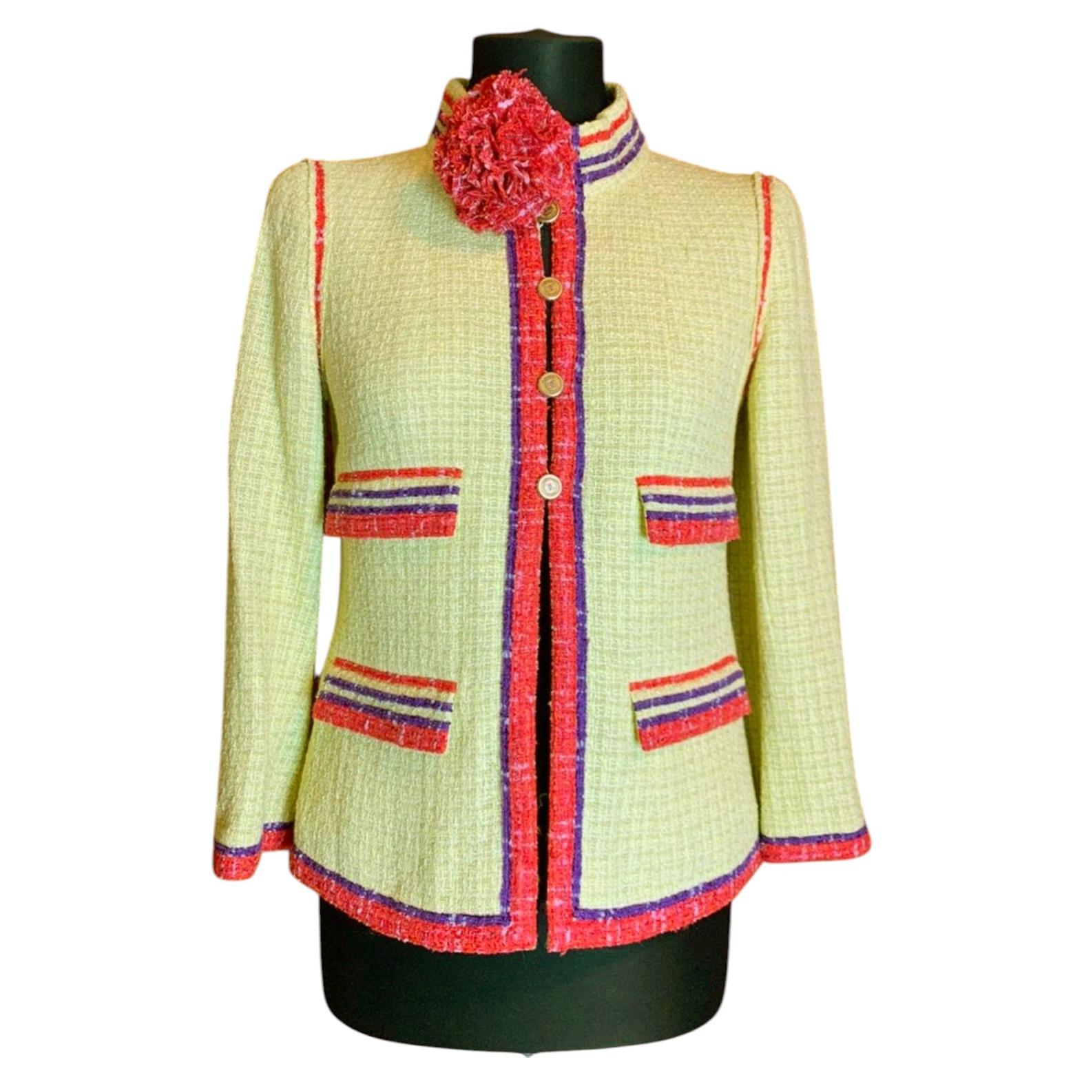 CHANEL Rare Collectors Vintage Jacket With Camellia Brooch 42 FR