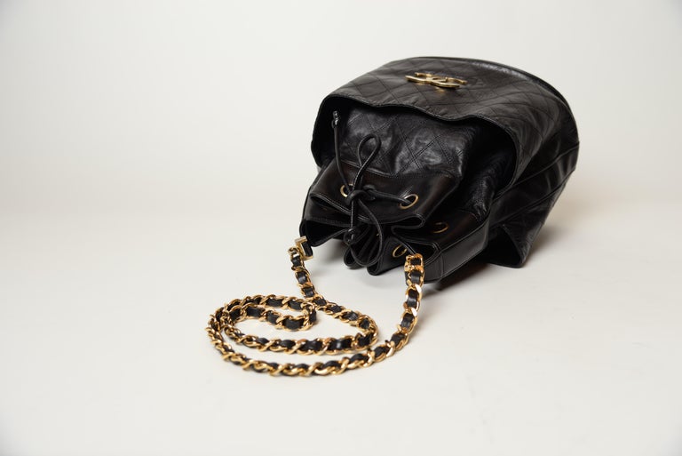 Chanel Rare Drawstring Bucket Bag Vintage Black For Sale at