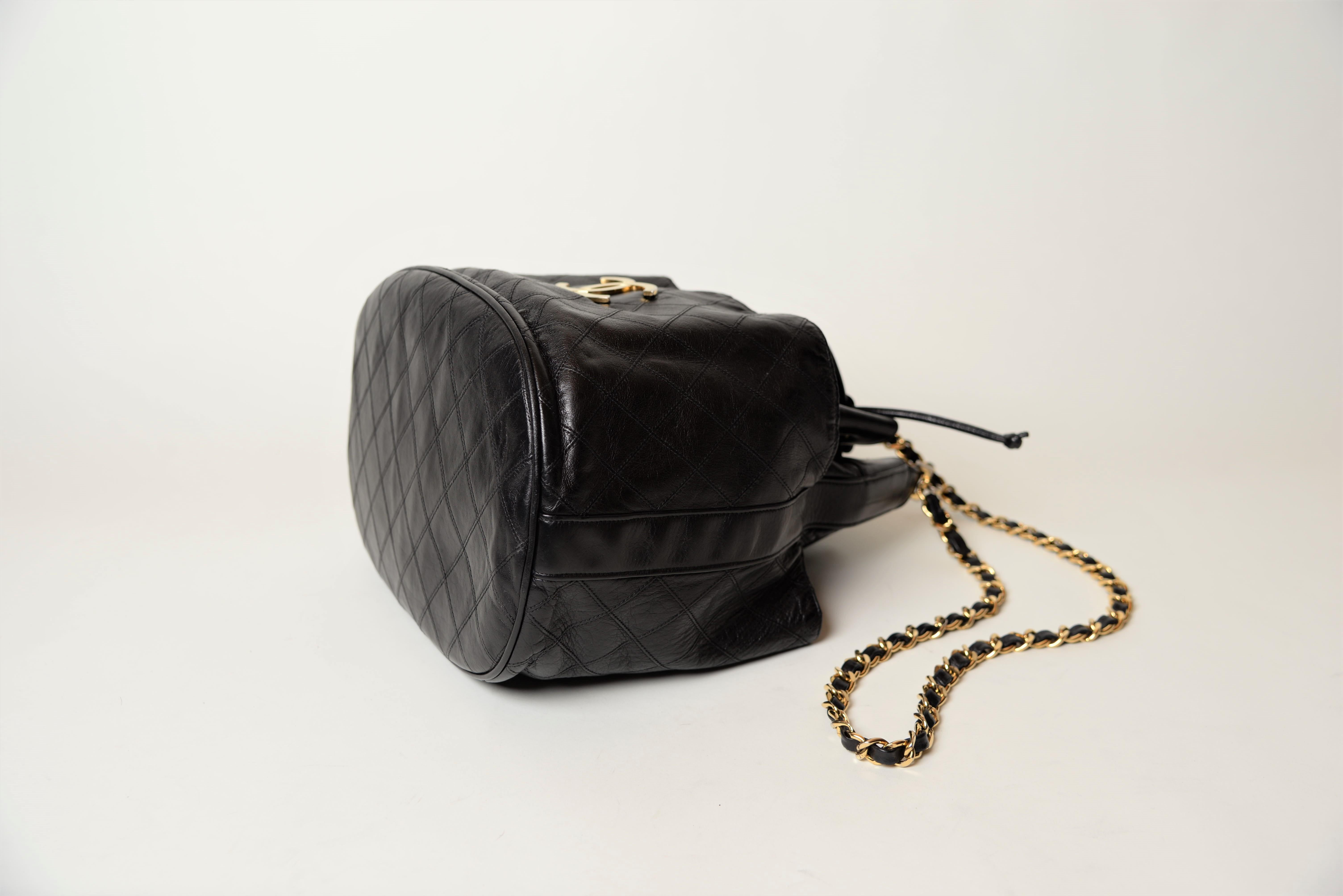 Chanel Rare Drawstring Bucket Bag Vintage Black 1