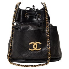 Chanel Rare Drawstring Bucket Bag Vintage Black