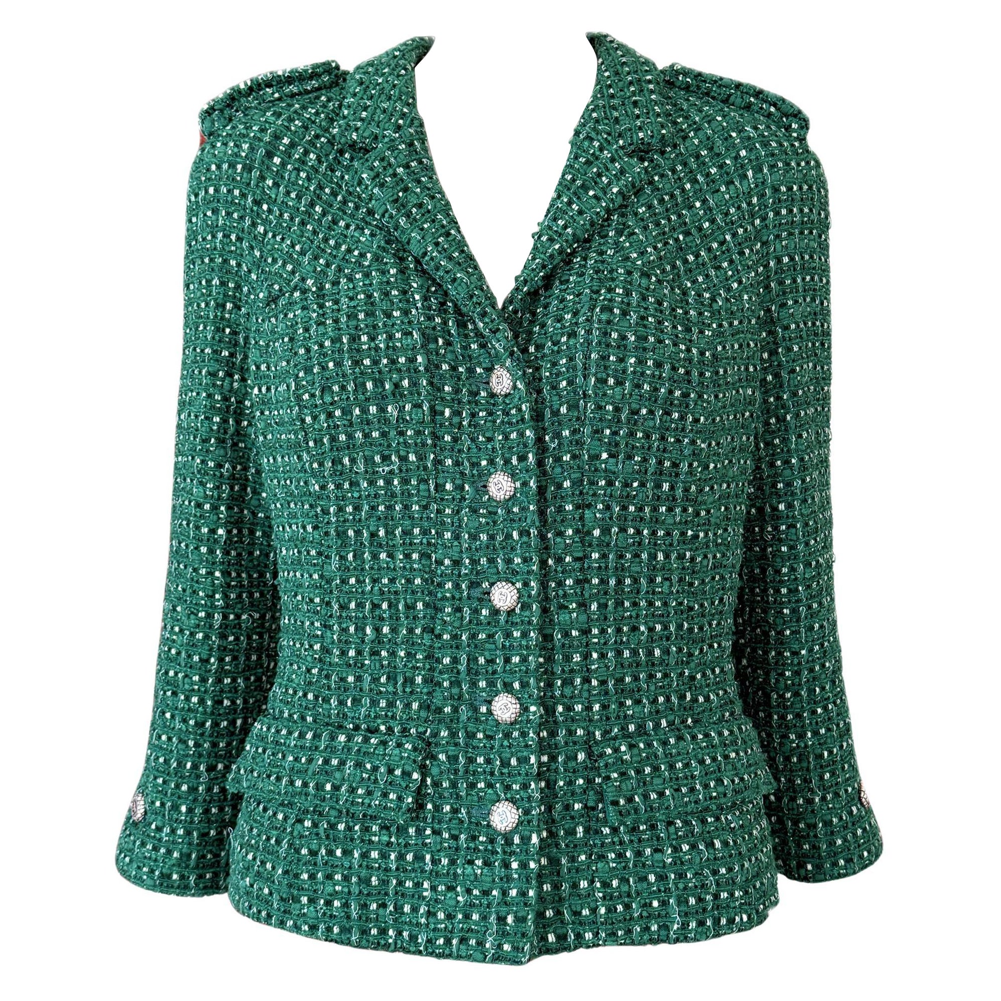 Chanel Seltene smaragdgrüne Lesage-Tweedjacke aus Tweed 40 FR