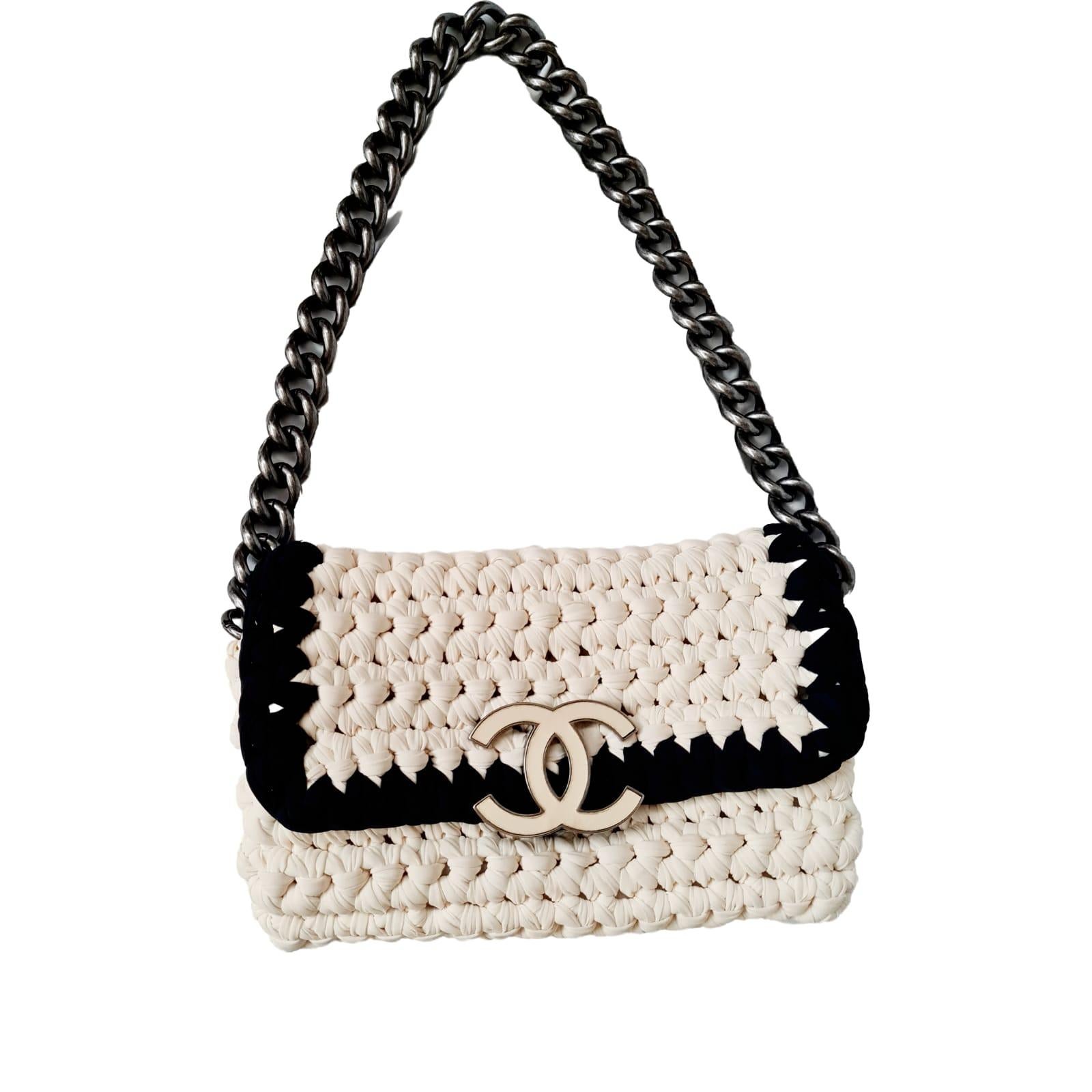 Beige Chanel Fancy Crochet Flap Bag