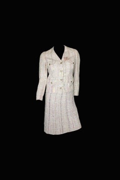 CHANEL Rare Fantasy Tweed Sequins Trimmed Jacket Skirt Suit Ensemble 42