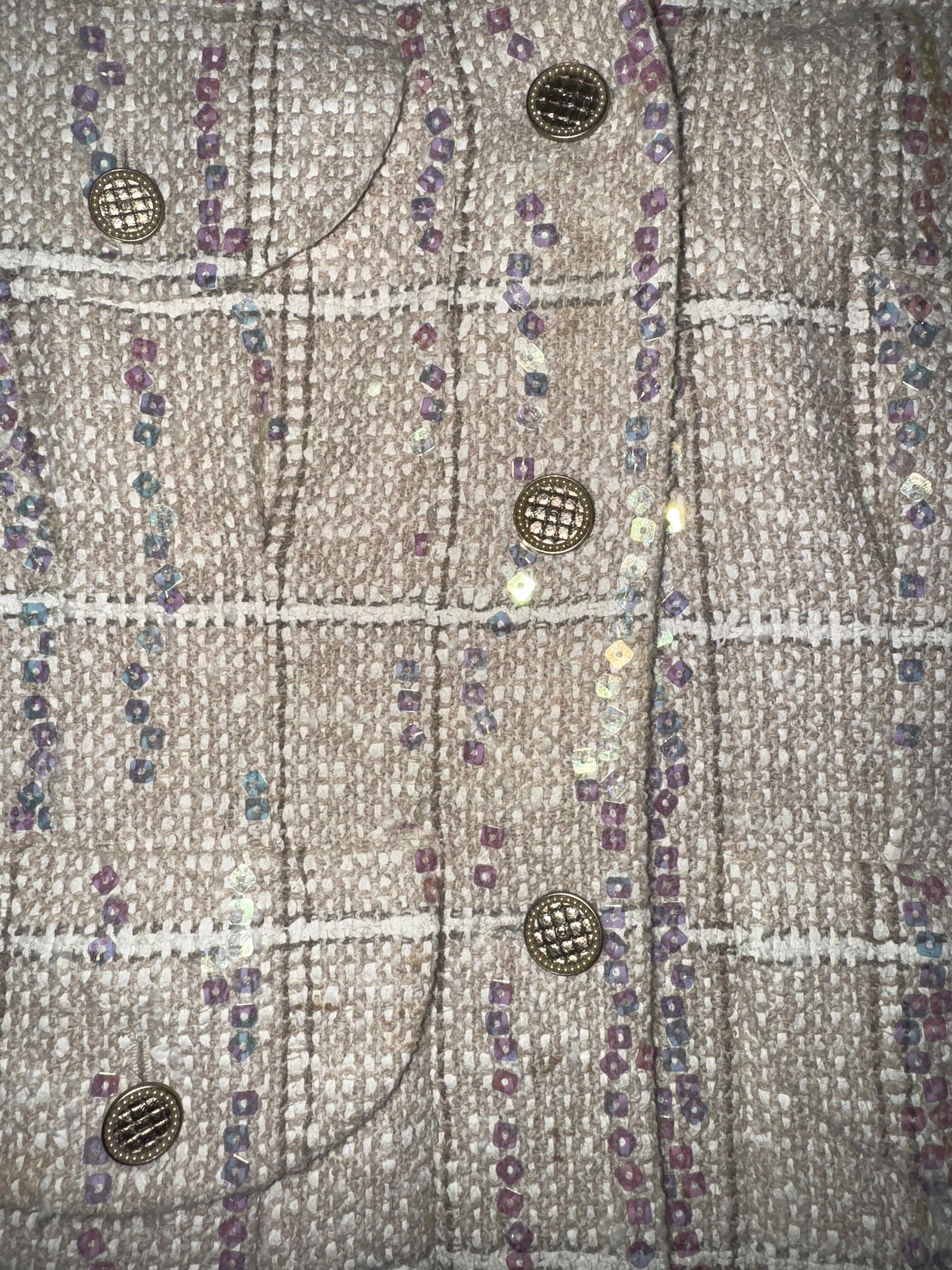 CHANEL Rare Fantasy TweednSequins Trimmed Jacket Skirt Suit Ensemble 42 For Sale 4