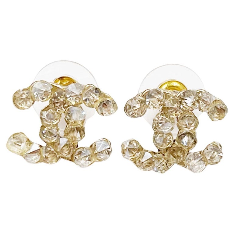 Chanel Rare Gold CC Ivory Spiky Crystal Piercing Earrings For Sale