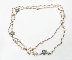 Chanel Rare Gold CC Pastel Blue Pink Flower Pearl Necklace
