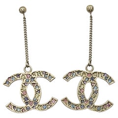 Chanel Rare Gold CC Pastel Pink Lavender Yellow Dangle Piercing Earrings