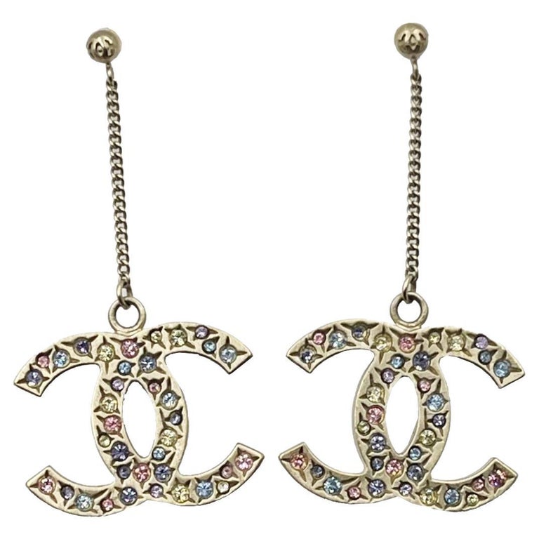 CHANEL gold-tone 20B FAUX PEARL and RHINESTONE CC Dangle Earrings For Sale  at 1stDibs